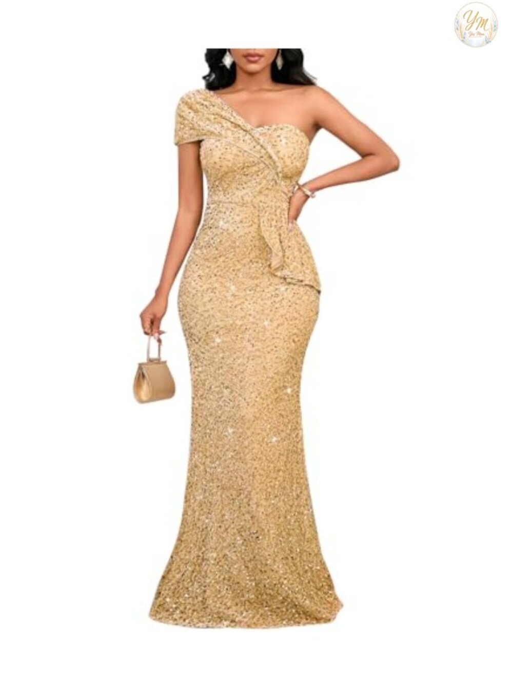 Sequin One Shoulder Mermaid Maxi Formal Evening Gown Dress